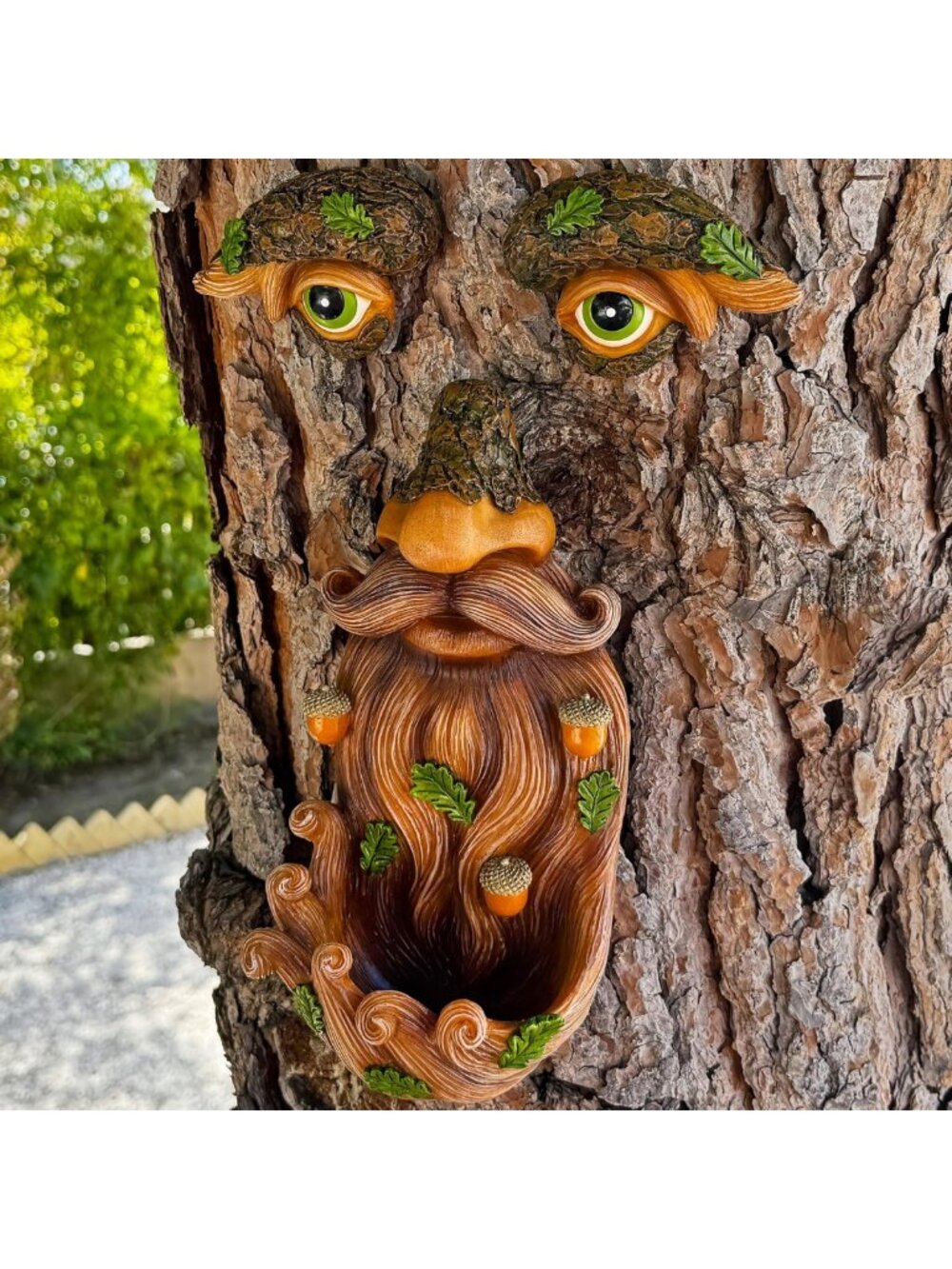 Whimsical Tree Face Garden Decor - Outdoor Bird Feeder with Acorns, Unique Yard